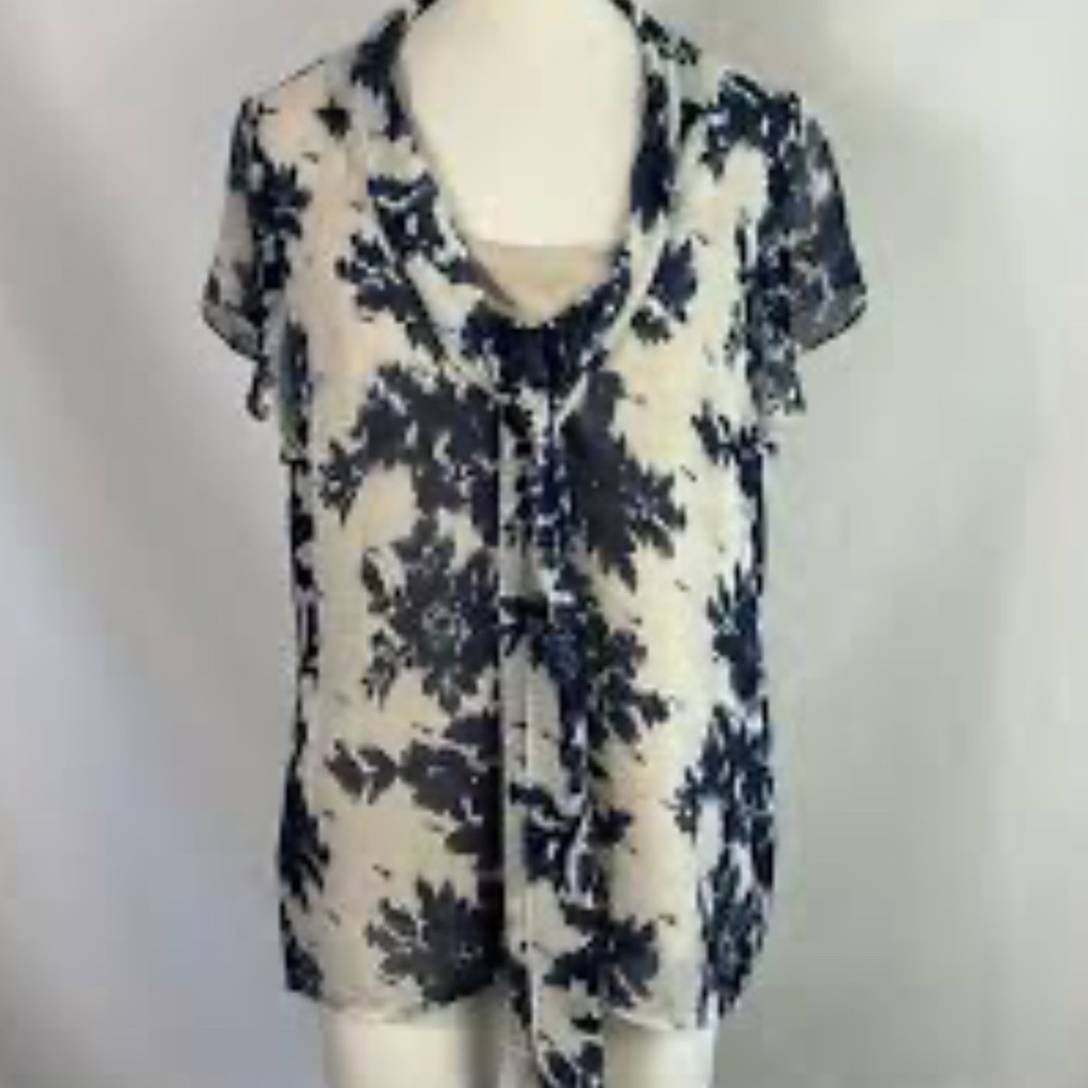 St. John Sheer Floral Silk Tie Front Blouse